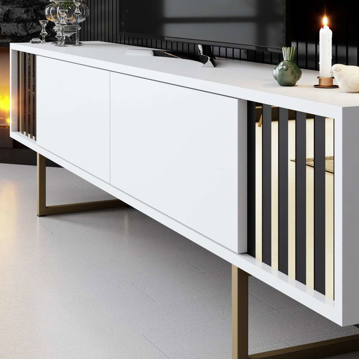 Hanah Home Mueble para TV Blanco y Dorado Hanah Home Mueble para TV Blanco y Dorado